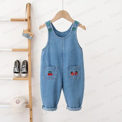 Toddler Double Pocket Fruit Denim Overalls