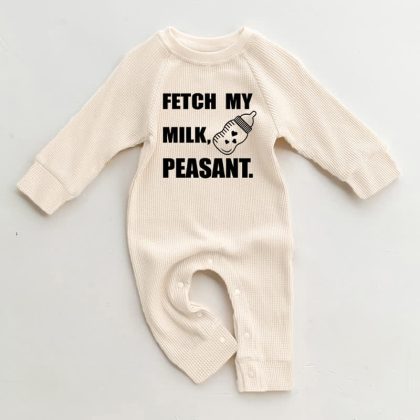 FETCH MY MILK PEASANT Baby Beige Waffle Romper