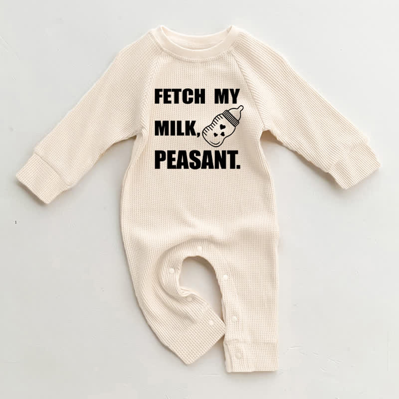 FETCH MY MILK PEASANT Baby Beige Waffle Romper