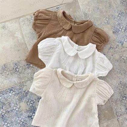 Baby Girl Doll Collar Solid Color T-Shirt