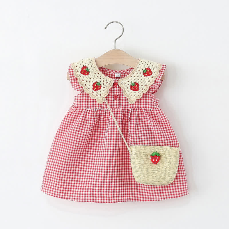 Baby Strawberry Red Plaid Dress with Bag