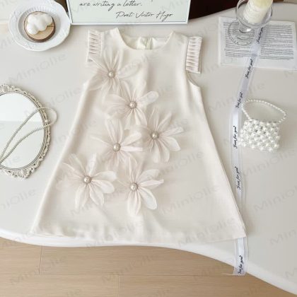 Toddler 3D Flower Sleeveless Graceful Dress