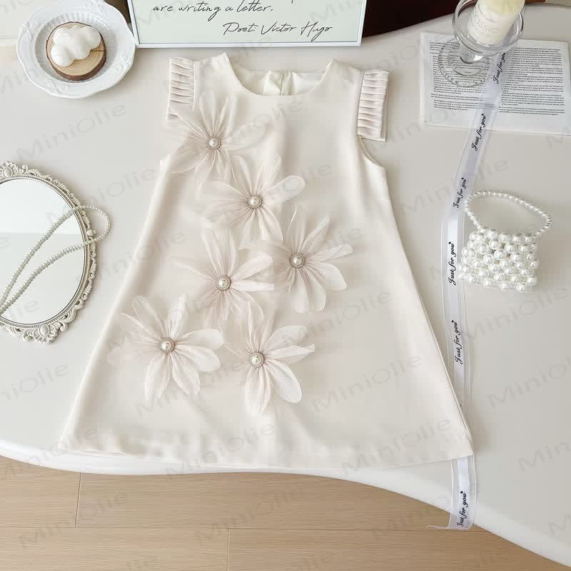 Toddler 3D Flower Sleeveless Graceful Dress