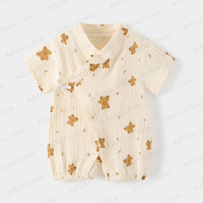 Baby Cartoon Printed Kimono Beige Romper