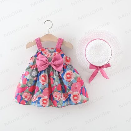 Baby Toddler Bow Rose Dress with Hat