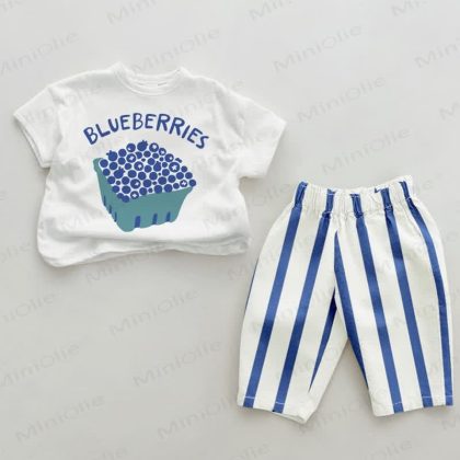 BLUEBERRIES Baby 2-Piece Blue Striped Set