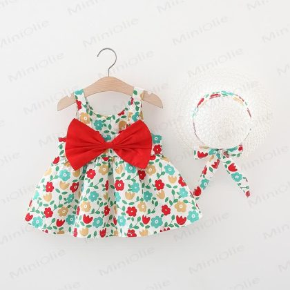 Baby Chic Flower Bow Dress with Hat