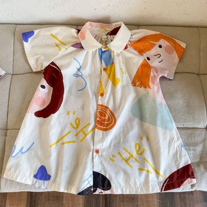 Toddler Beige Polo Cartoonish Girl Dress