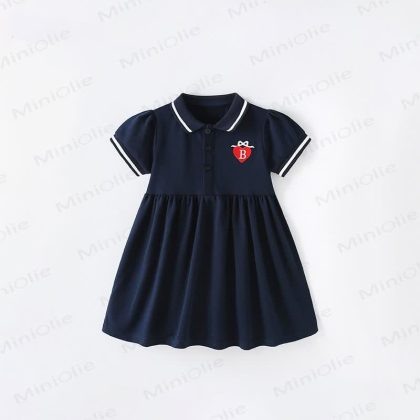 Toddler Kid Polo Bow Heart Black Dress