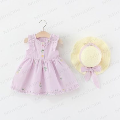 Toddler Purple Flower Sleeveless Dress with Hat