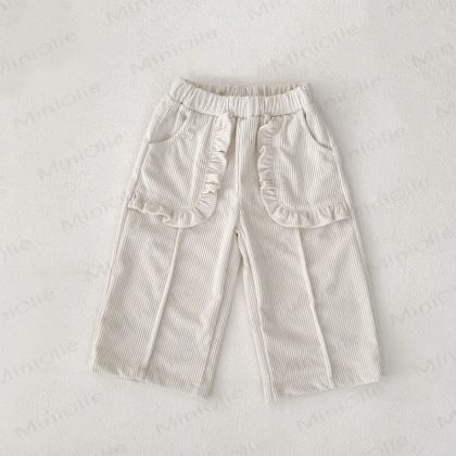 Baby Plain Corduroy Pleated Lace Pocket Pants