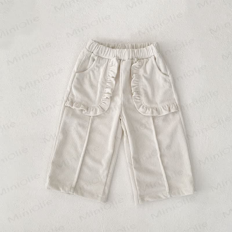 Baby Plain Corduroy Pleated Lace Pocket Pants