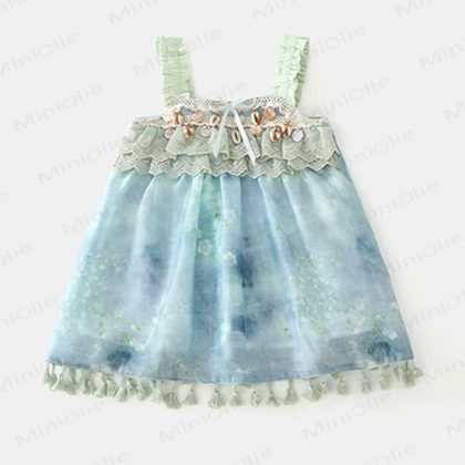 Baby Blue Flower Shells Suspenders Dress