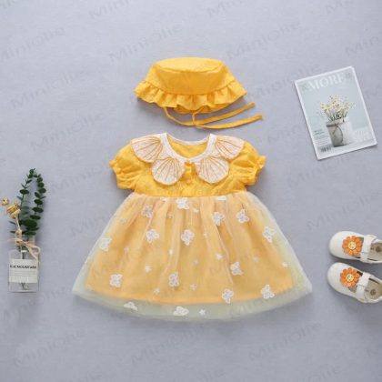 Baby Embroidered Butterfly Flower Dress with Hat
