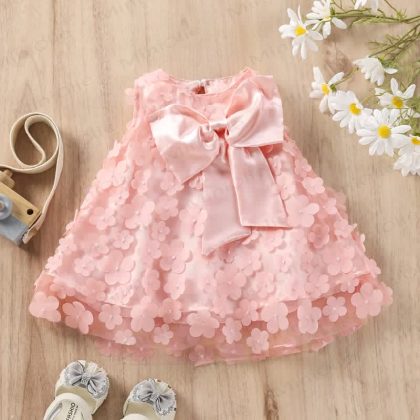 Baby Bow Pink Tulle Flower Party Dress
