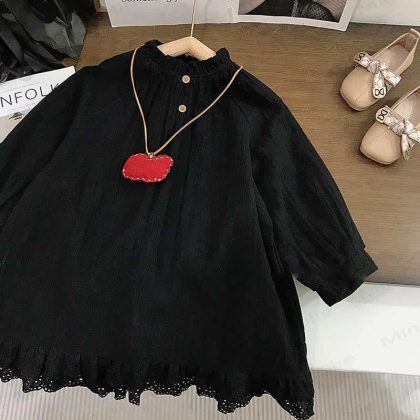 Toddler Vintage Black Solid Color Dress
