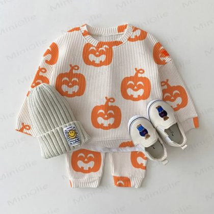 Baby Toddler Halloween Pumpkin Waffle 2-piece Set
