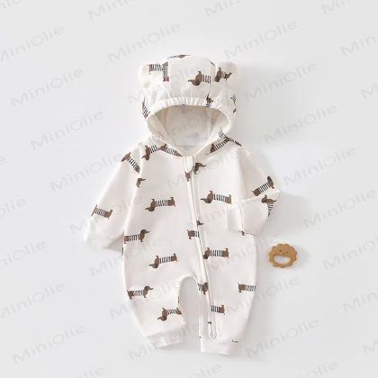 Baby Dinosaur Dachshund Moon Hooded Romper