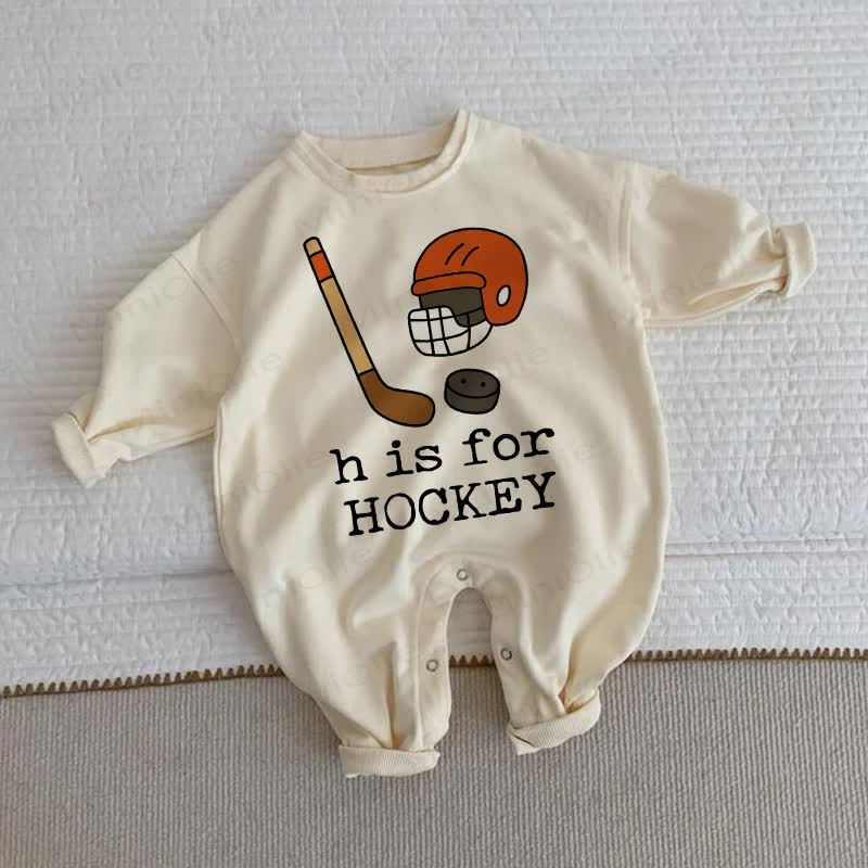 H IS FOR HOCKEY Baby Beige Romper