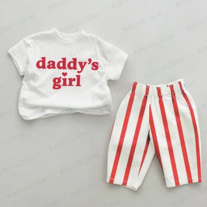 DADDY'S GIRL Baby Casual Red Vertical Striped 2-piece Set