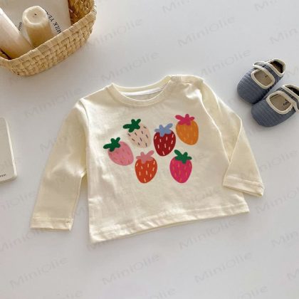 Baby Colorful Strawberries Beige Long Sleeves Top