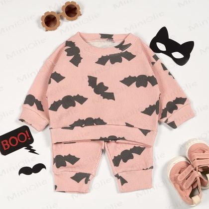 Baby Bat Silhouette Pink Waffle 2-piece Set