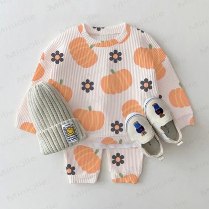 Baby Toddler Pumpkin Flower Waffle 2-piece Set