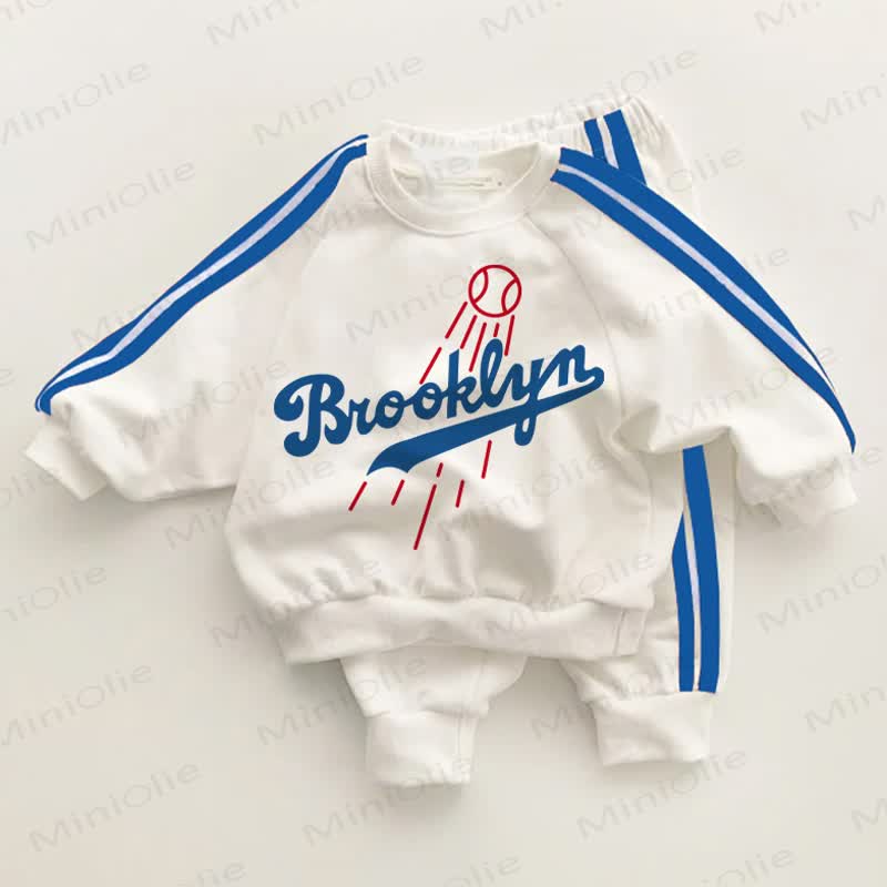 BROOKLYN & Baseball Baby Toddler Blue Striped 2-piece Set