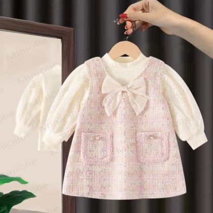Baby Toddler Bow Pocket Fake 2pcs Dress