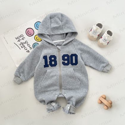 1890 Baby Zip Up Hooded Romper