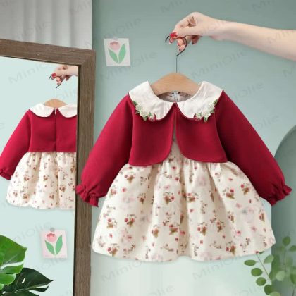 Baby Floral Strawberry Fake 2pcs Dress