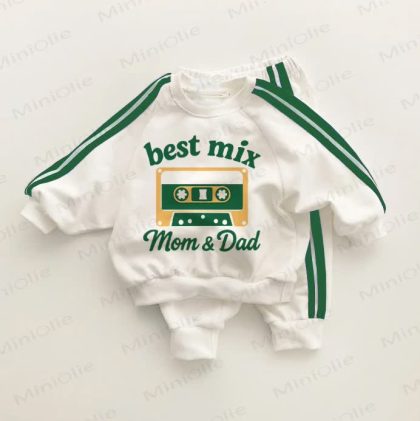 BEST MIX MOM & DAD Baby Toddler Green Striped 2-piece Set