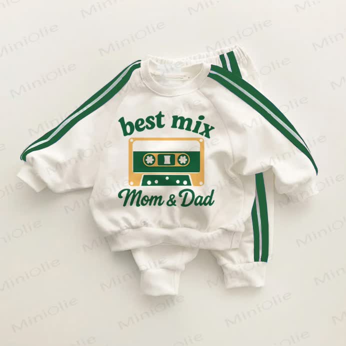 BEST MIX MOM & DAD Baby Toddler Green Striped 2-piece Set