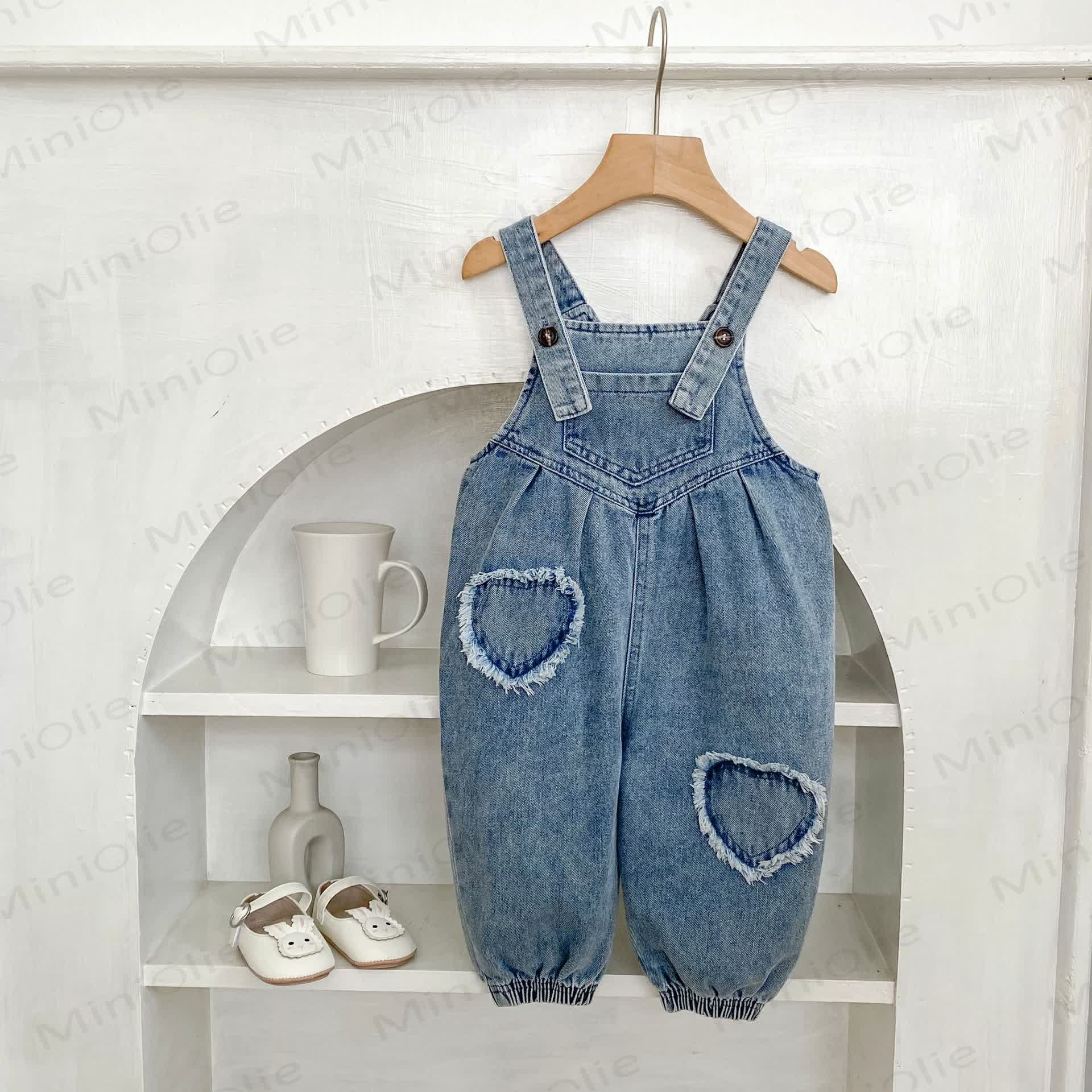 Baby Toddler Heart Blue Denim Overalls