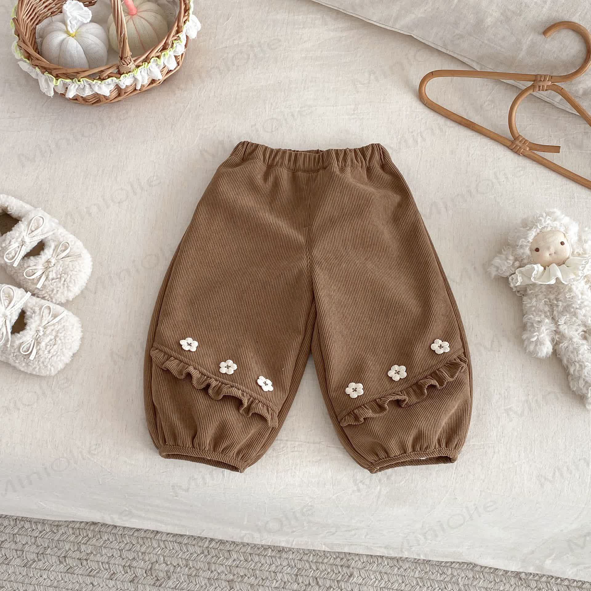 Baby Toddler Girl Flower Fleece Lined Pants