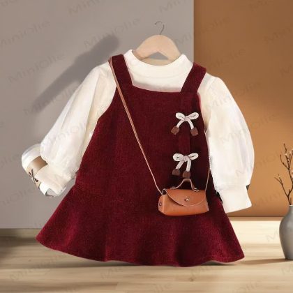 Toddler Girl Bow Fake 2pcs Dress