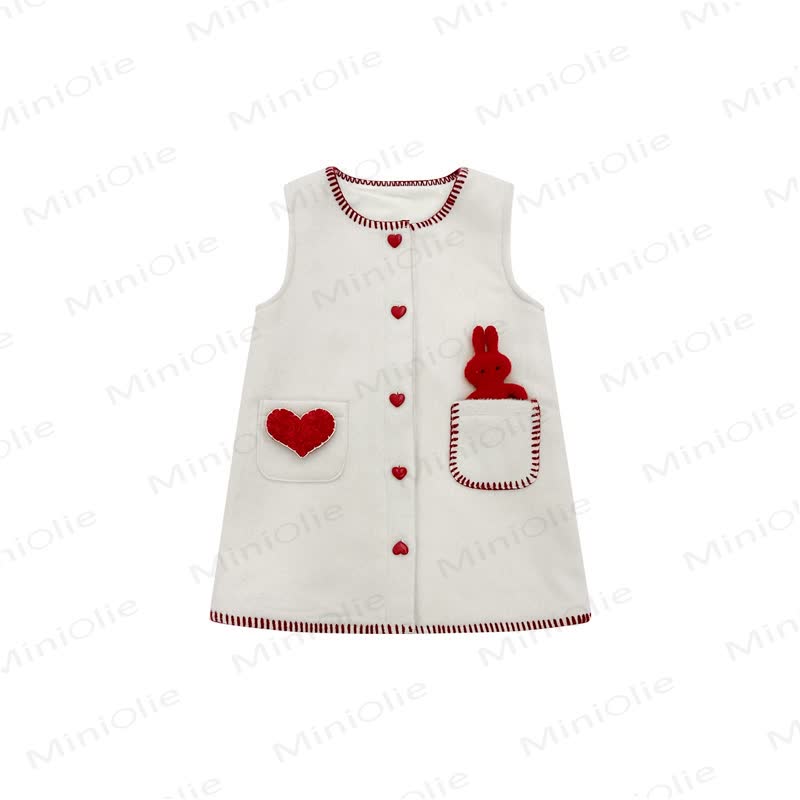 Baby Toddler Girls Heart Sleeveless Fleece Lined Dress
