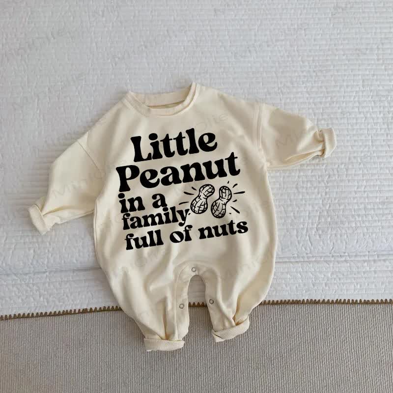 LITTLE PEANUT IN A FAMILY FULL OF NUTS Baby Toddler Beige Romper