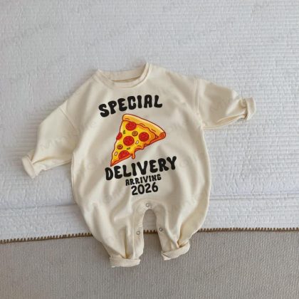 SPECIAL DELIVERY ARRIVING 2026 Baby Toddler Beige Romper