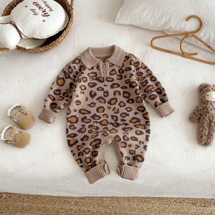 Baby Girl Knitted Leopard Print Sweater/Romper