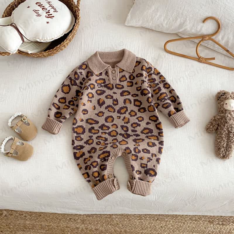 Baby Girl Knitted Leopard Print Sweater/Romper