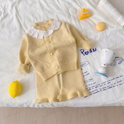 Baby Girl Lace Knitted Plaid 2-piece Set