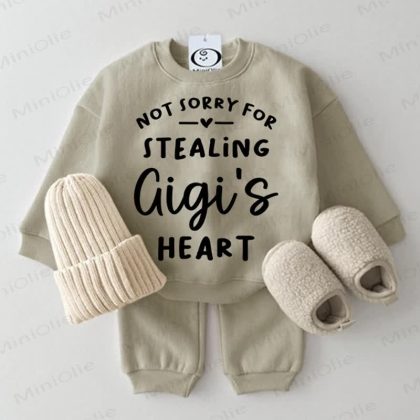 NOT SORRY FOR STEALING GIGI'S HEART Baby Grey Green 2-piece Set