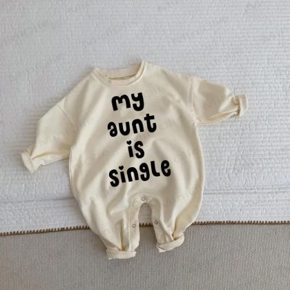 MY AUNT IS SINGLE Baby Toddler Beige Romper