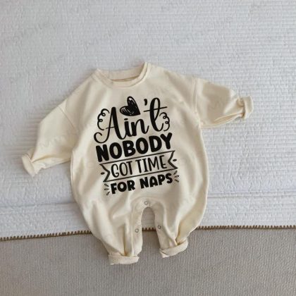 AINT NOBODY GOT TIME FOR NAPS Baby Beige Romper