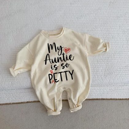 MY AUNTIE IS SO PRETTY Baby Toddler Heart Beige Romper