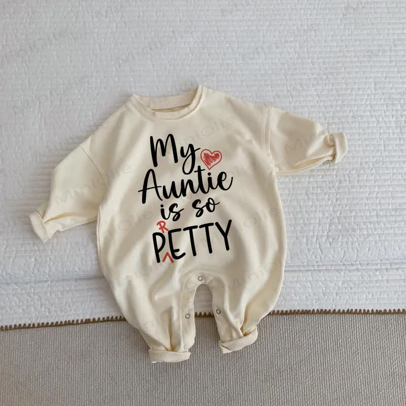 MY AUNTIE IS SO PRETTY Baby Toddler Heart Beige Romper