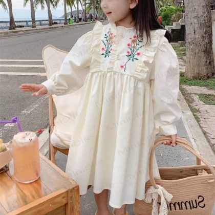 Toddler Girl Embroidered Flower Pleats Dress