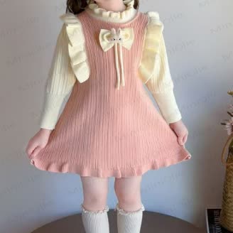 Toddler Girl Bunny Knitted Bow Pink Dress