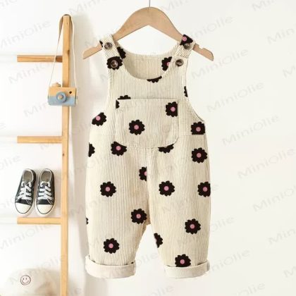 Baby Toddler Black Flowers Corduroy Overalls